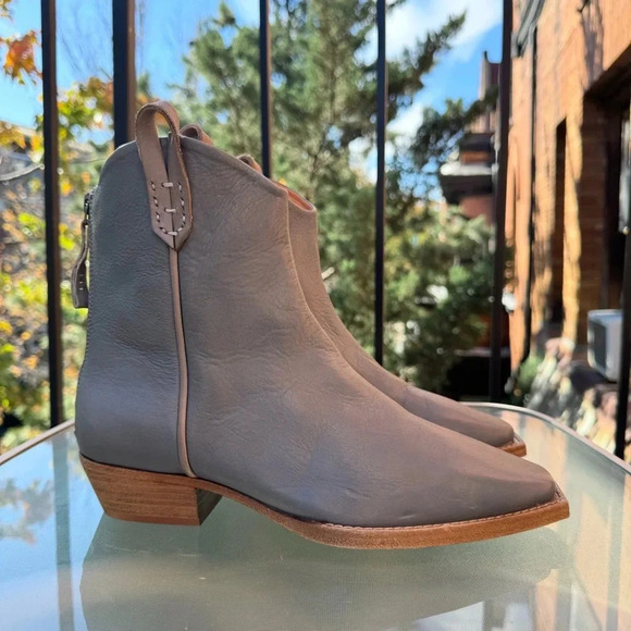 New Free People We The Free Wesley Ankle Boot Shoes Leather Heeled Sky Blue 8 - Picture 9 of 14